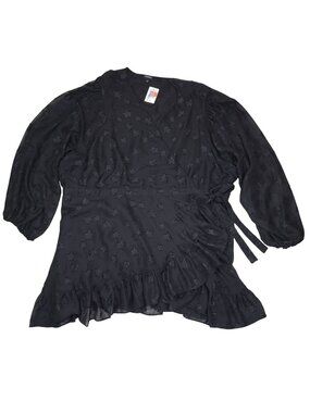 Torrid  Size 6X Luxe Star Surplice Ruffle Hem Wrap Top Blouse Lined Black